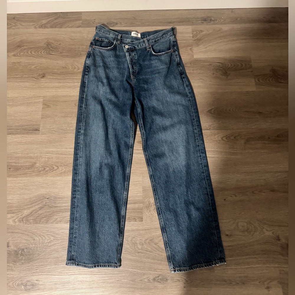 AGOLDE criss cross blue jeans